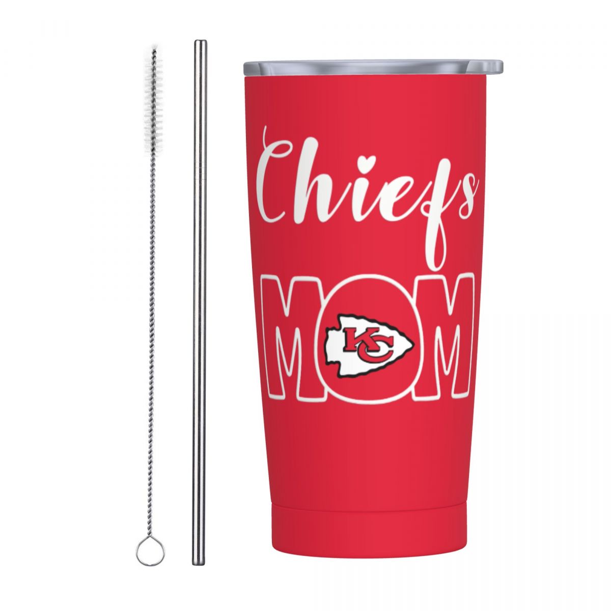 Kansas City Chiefs Mom Stainless Steel Travel Mug With Lid And Straw