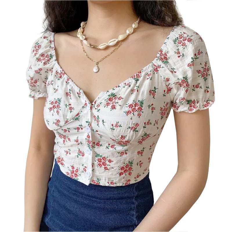 FLORAL PUFF SLEEVE CROP TOP