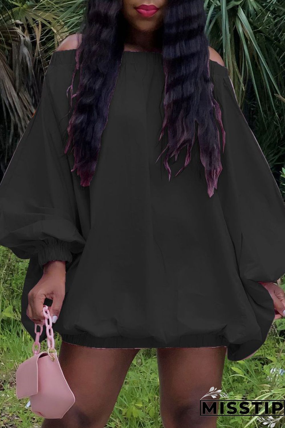 Pink Sexy Casual Solid Backless Off the Shoulder Long Sleeve Dresses