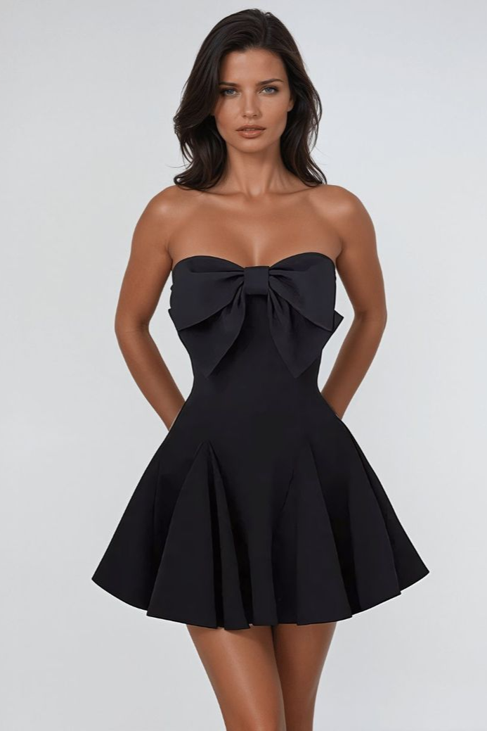 Oknass Black Strapless Sleeveless A-Line Short Homecoming Dress With Bowknot
