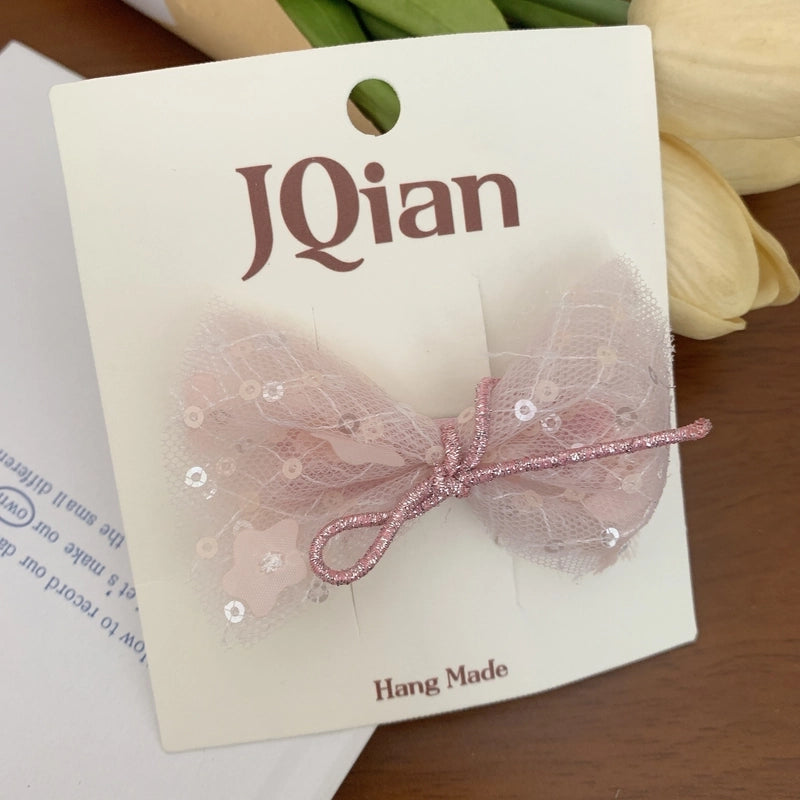Women’s Cute Sweet Korean Style Bow Knot Gauze Sequins Handmade Lace Hair Clip Hair Tie