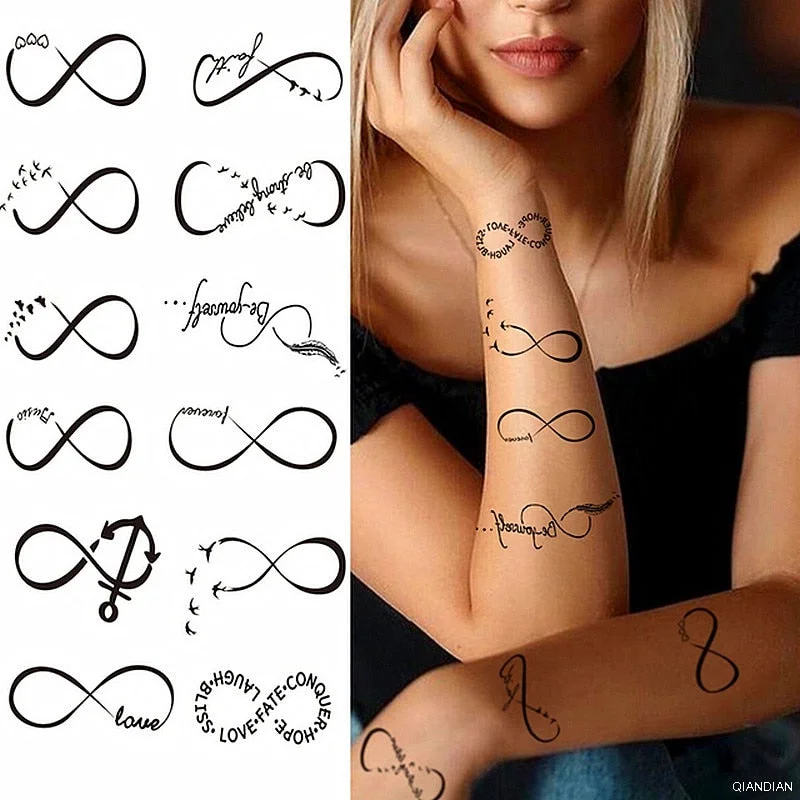 Black Alphabet Letter Temporary Tattoo Sticker Arm Sleeve Love Word Heart Lightning Fashion Fake Body Leg Finger Women Totem