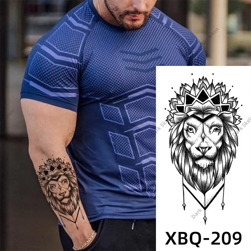 Sdrawing Black Forest Tattoo Sticker For Men Women Children Tiger Wolf Death Temporary Tattoo Fake Henna Skeleton King Animal Tatoo