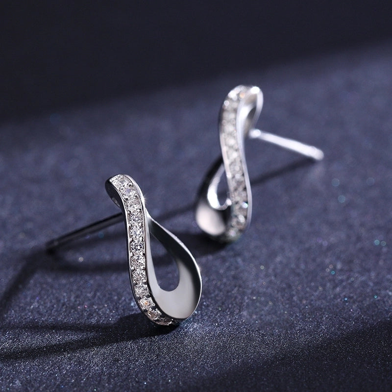 1 Pair 925 Sterling Silver Zircon Geometric Ear Studs