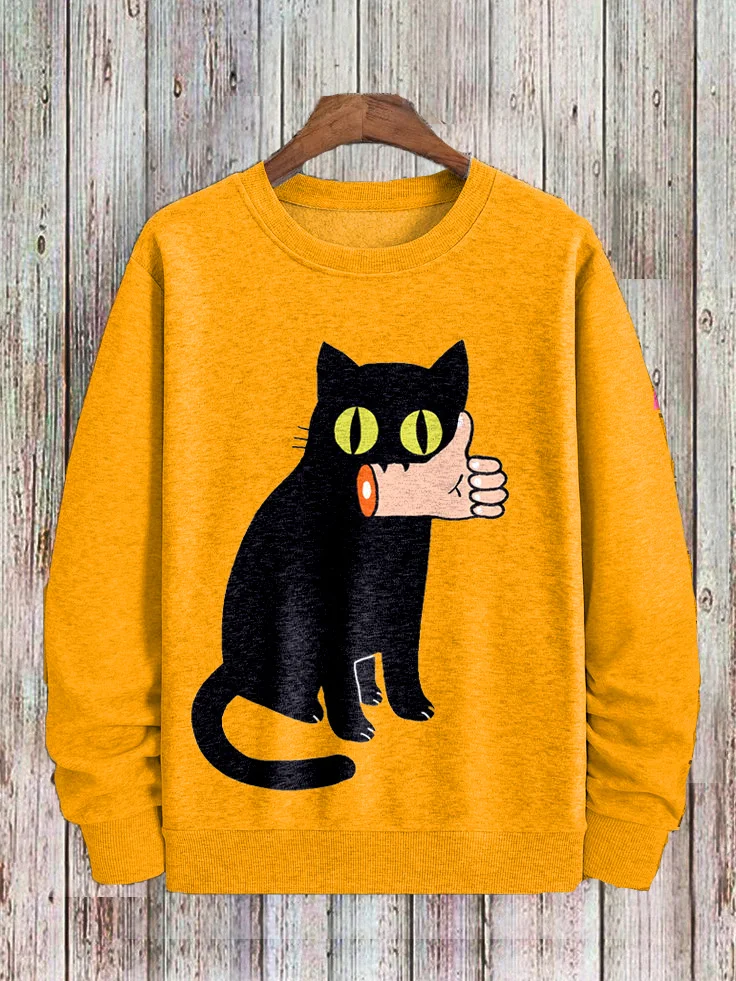 Men's Black Cat Bites Hand Graphic Print Casual Sweatshirt
