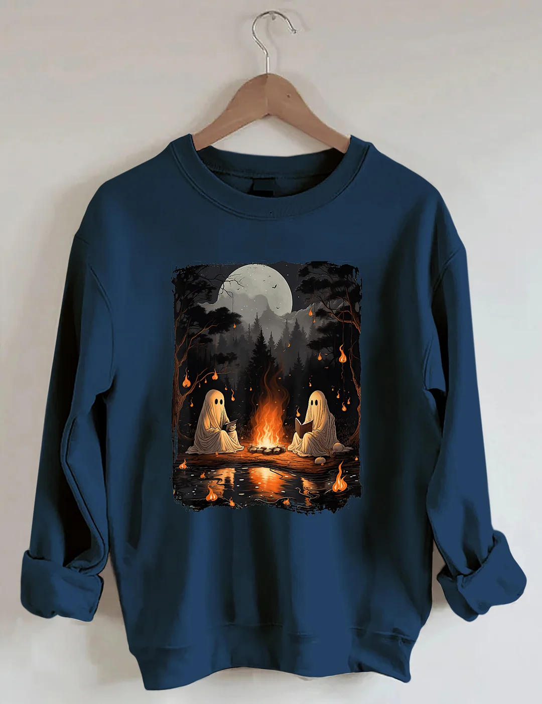 Ghost Reading Camping Halloween Sweatshirt
