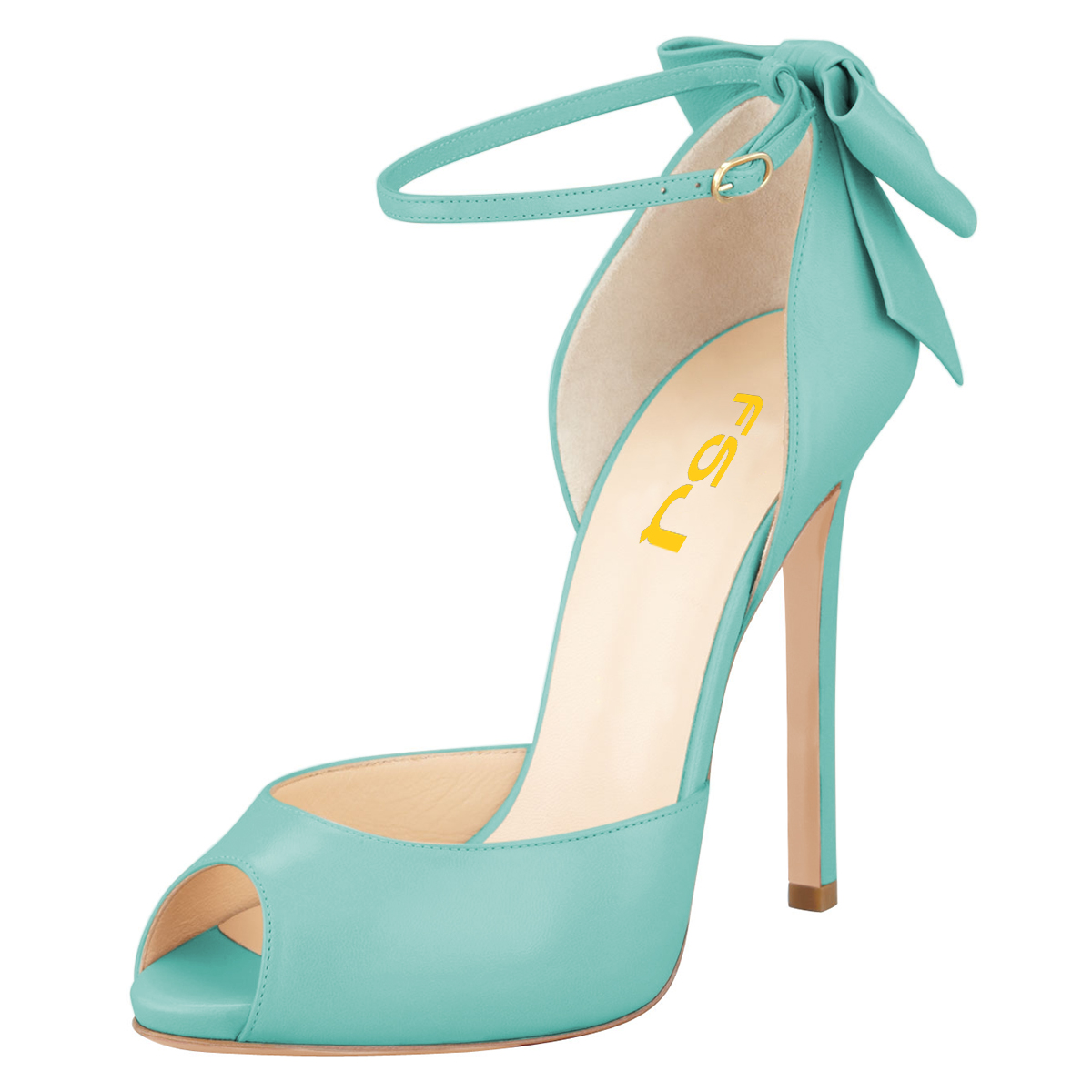 Women's Classy Vegan Leather Peep Toe Bow Inlay Ankle Strap High Heels