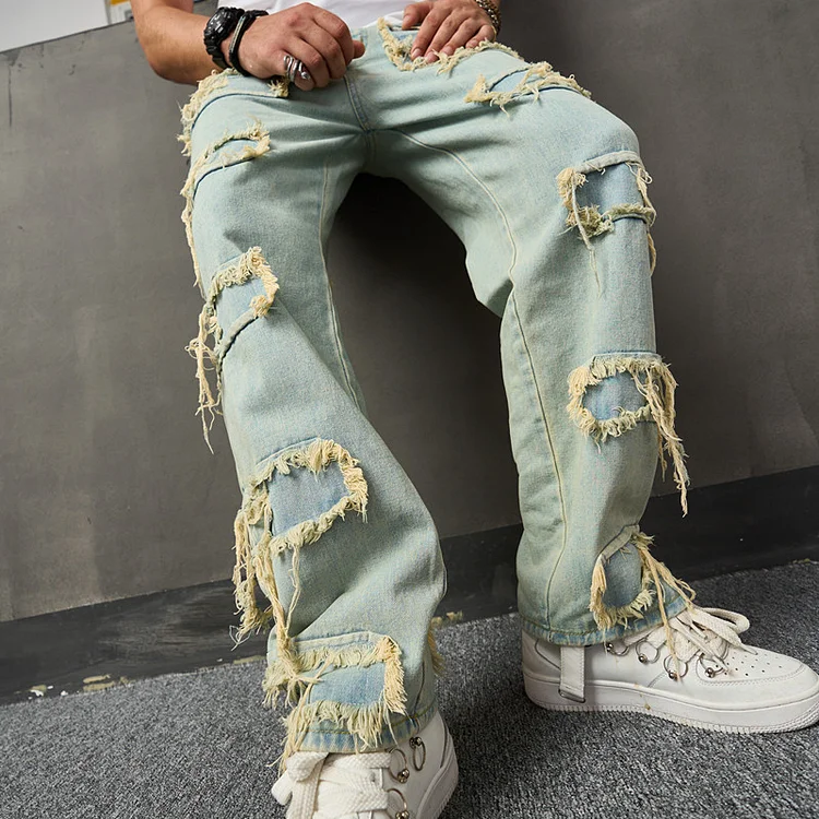 Sopula Men's  Raw Edge High Street Boyfriend Street Denim Jeans