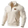 Men's Vintage Western Cowboy Leather Patch Waffle Knit Quarter-Zip Stand Collar Sweatshirt by Inlyline
