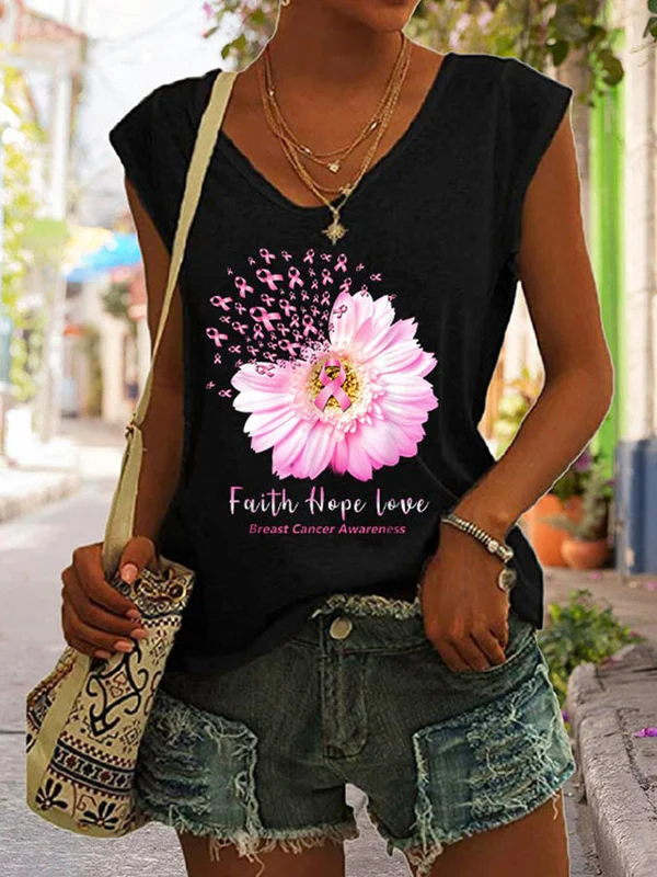 Faith Hope Love Breast Cancer Awareness Sleeveless Print Tank Top