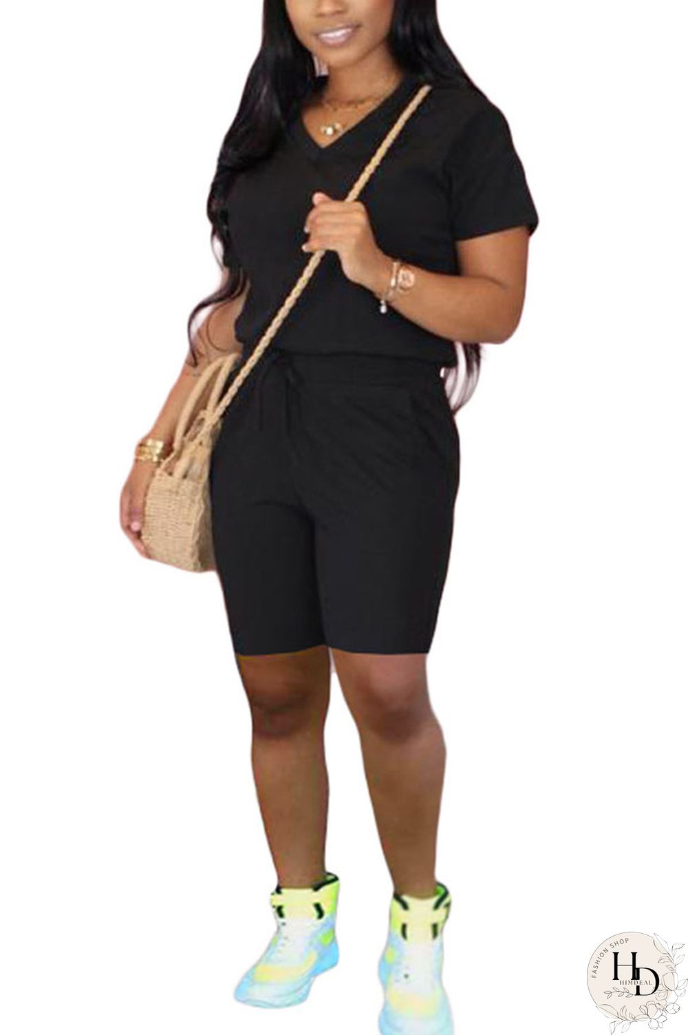 Apricot venetian Casual Two Piece Suits Solid pencil Short Sleeve Two-Piece Short Set