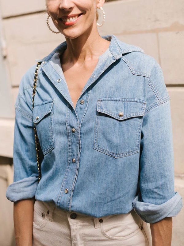 simple temperament vintage women's denim shirt