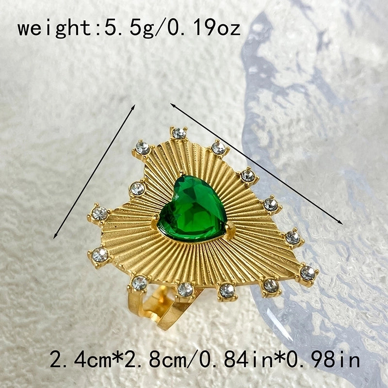 Vacation Roman Style Heart Shape Flower 304 Stainless Steel 14K Gold Plated Natural Stone Zircon Rings In Bulk