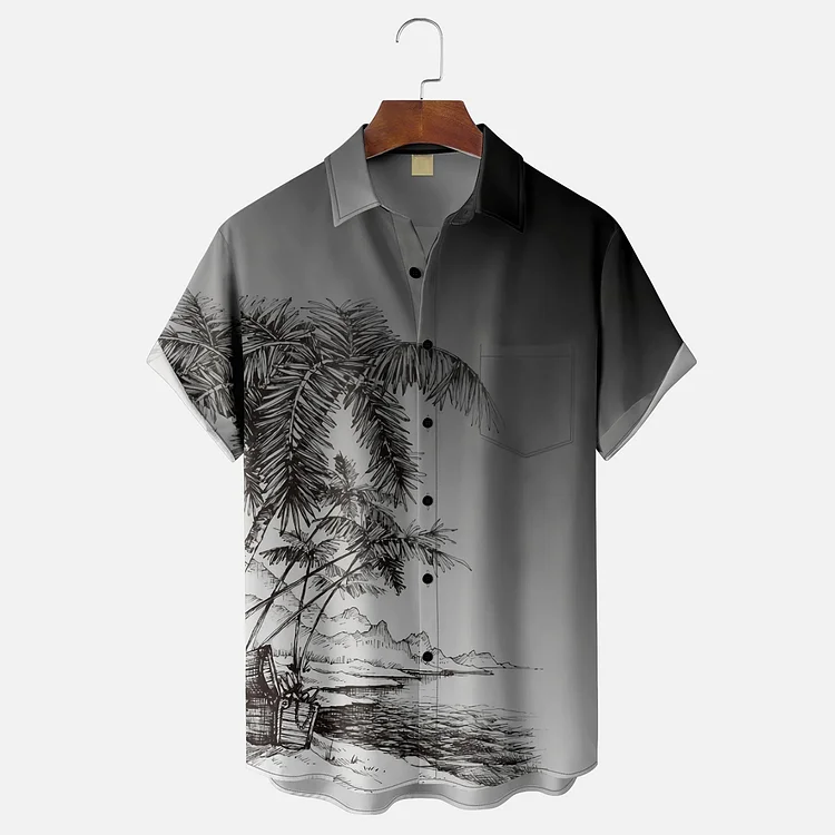 Simpfit Hawaiihemd für Herren mit Palmen-Farbverlauf und Brusttasche