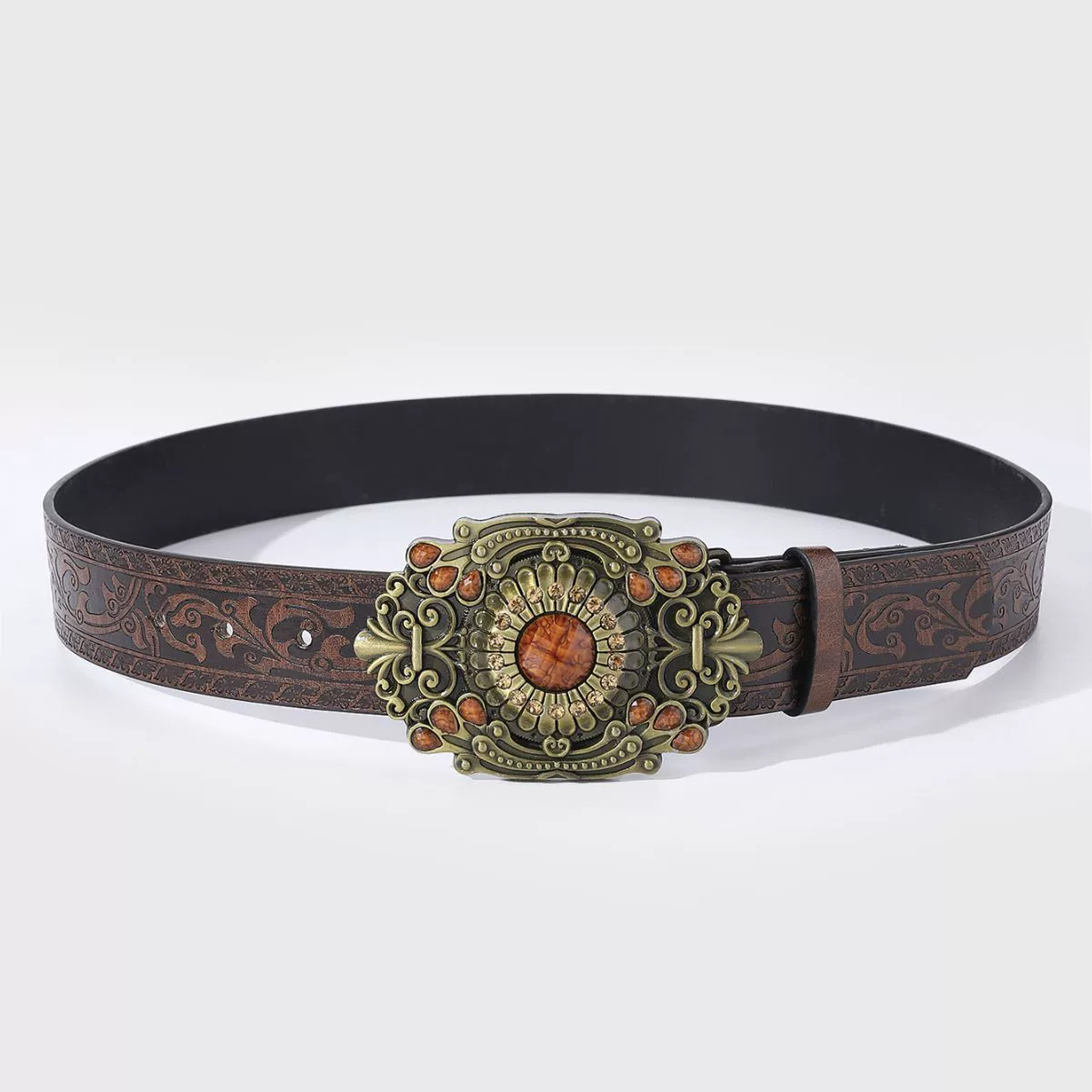 PU Leather Vintage Ethnic Style Embossed Belt Belt