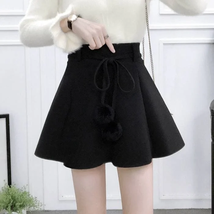 Black/Grey Sweet Plush Ball Woolen Skirt SP13380