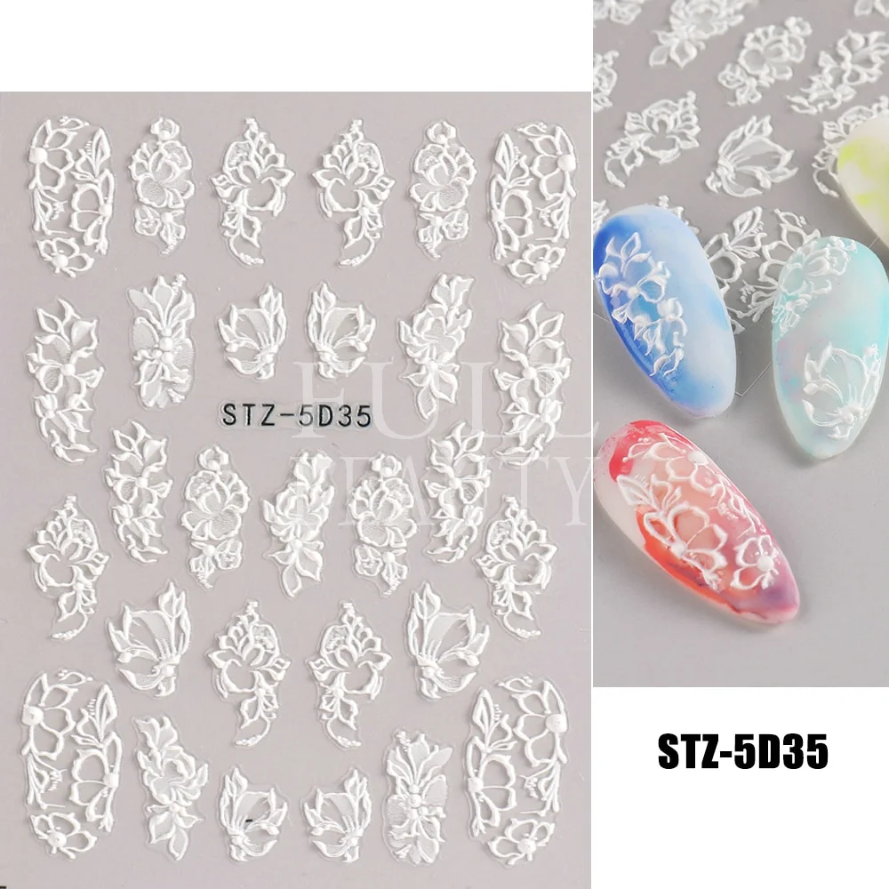 Churchf Nail Stickers Flowers Geometric Lines Decor Acrylic Embossed Sliders Gold Frame Nail Decals Cherry Blossom Manicure GLJI-5D05-Nail Inspo