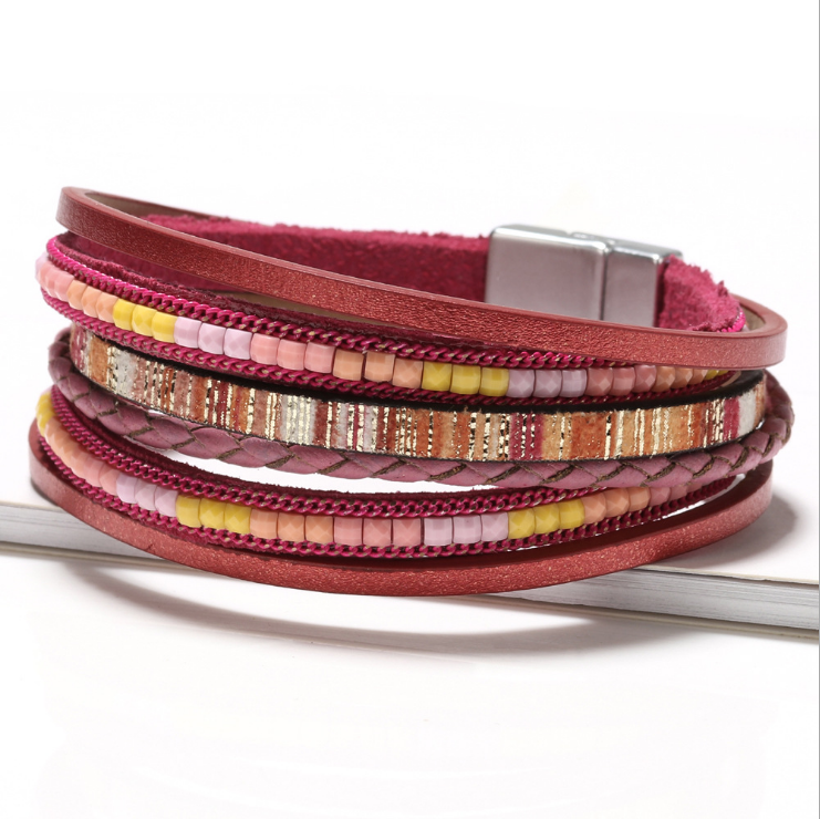 Ladies multi-layer braided magnetic clasp bracelet
