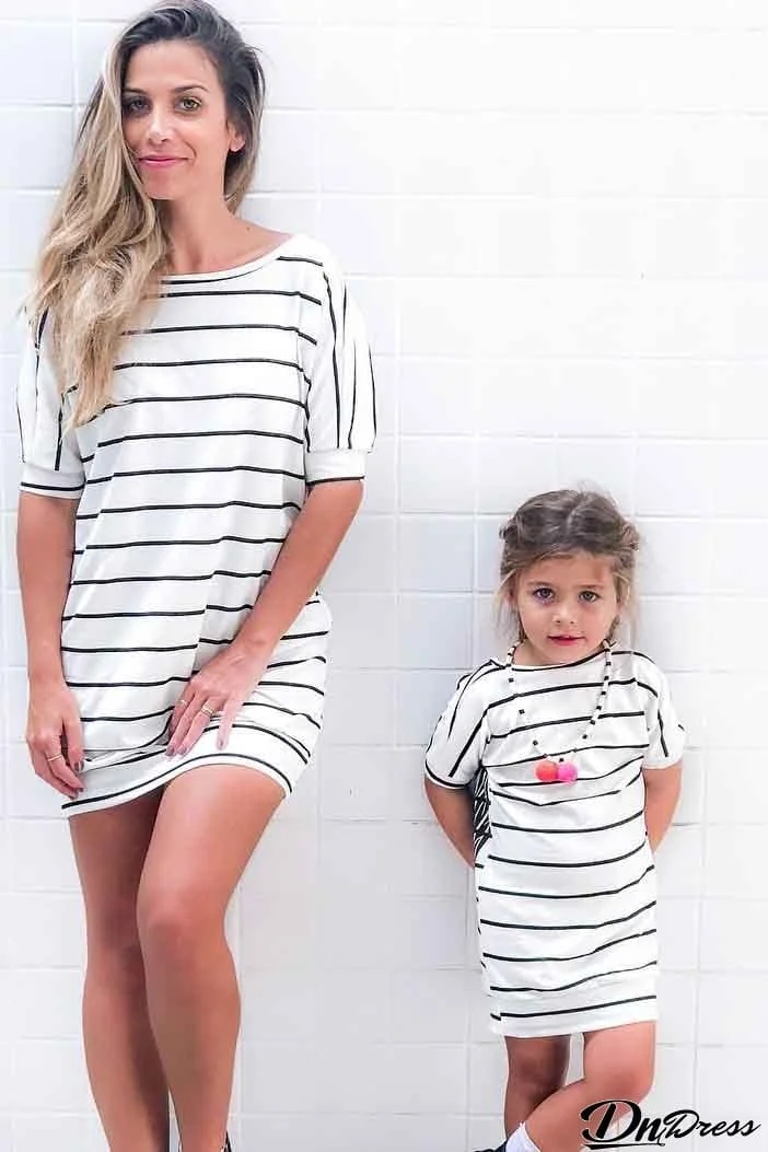 Mom's Striped Wings Back Print T-shirt Mini Dress