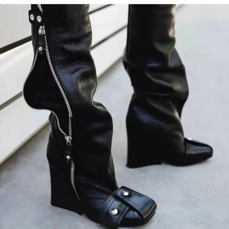 Super High Heel Square Head One Step Fashion Runway Large Size Knee-high Boots For Women-PABIUYOU- Women's Fashion Leader