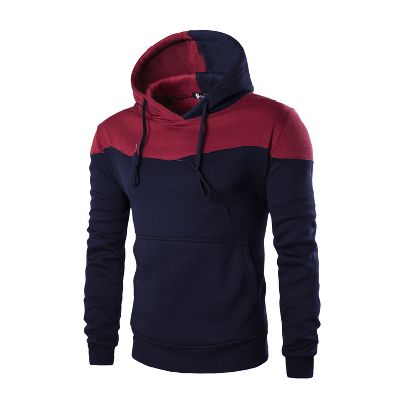 European and American Men'S Loose Color Matching Stitching Hooded Sweater Tether