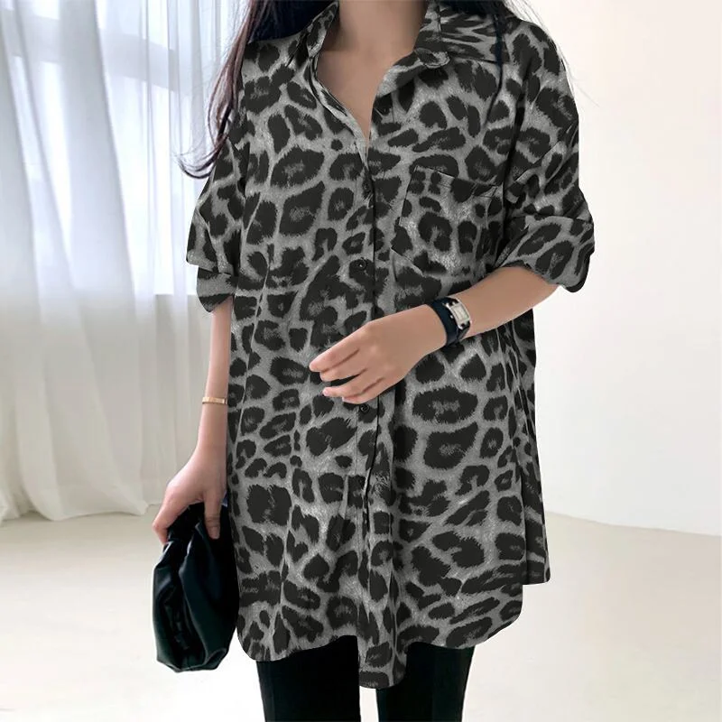 Women Casual Leopard Printed Blouse ZANZEA Vintage Long Sleeve Lapel Shirt Autumn Holiday Party Chemise Oversized Tunic OL Tops