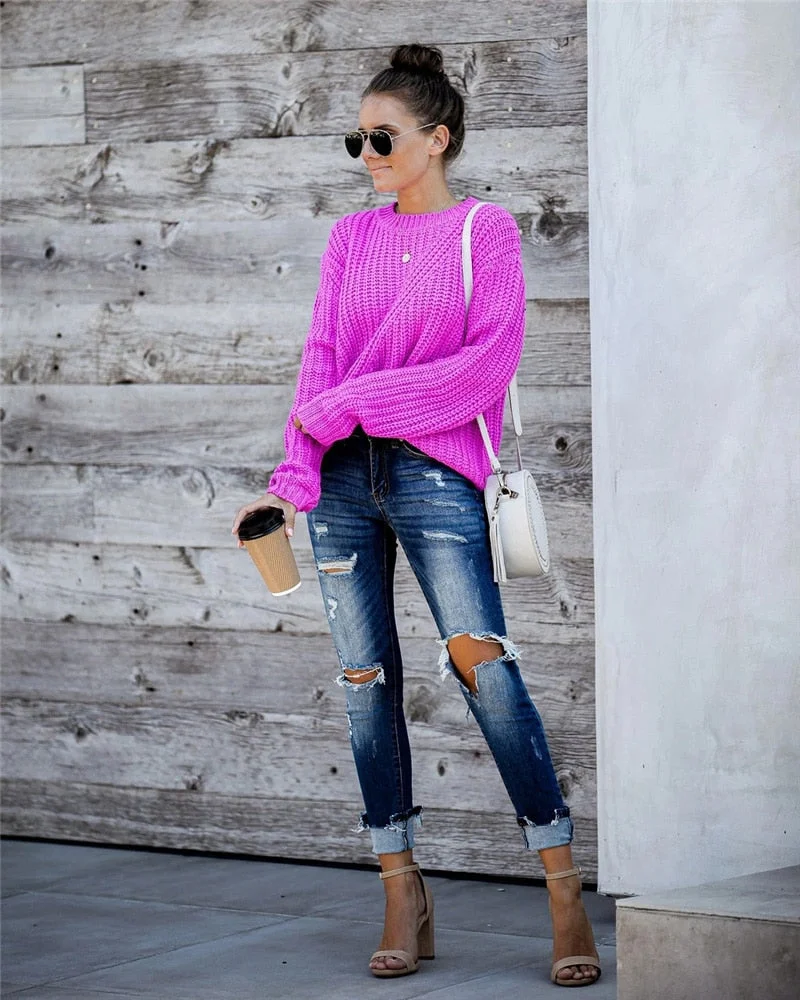 Fitshinling 2020 New Arrival Sweater Women Clothing Solid Slim Basic Jumper Knitwear Holiday Boho Autumn Winter Pullover Knitted