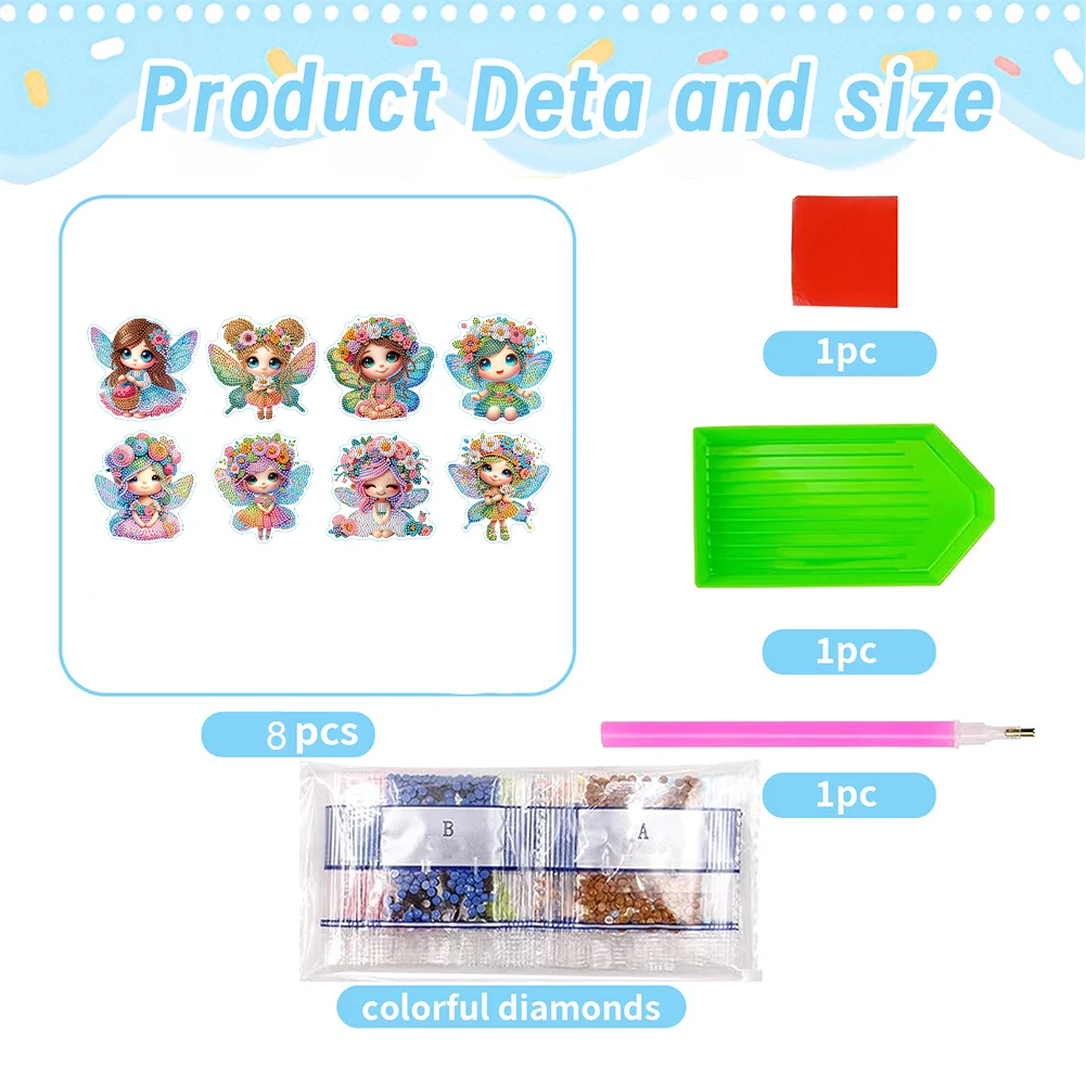 8Pcs 5D Diamond Painting Sticker Kit Diamond Art Stickers for Adults (Fairy)