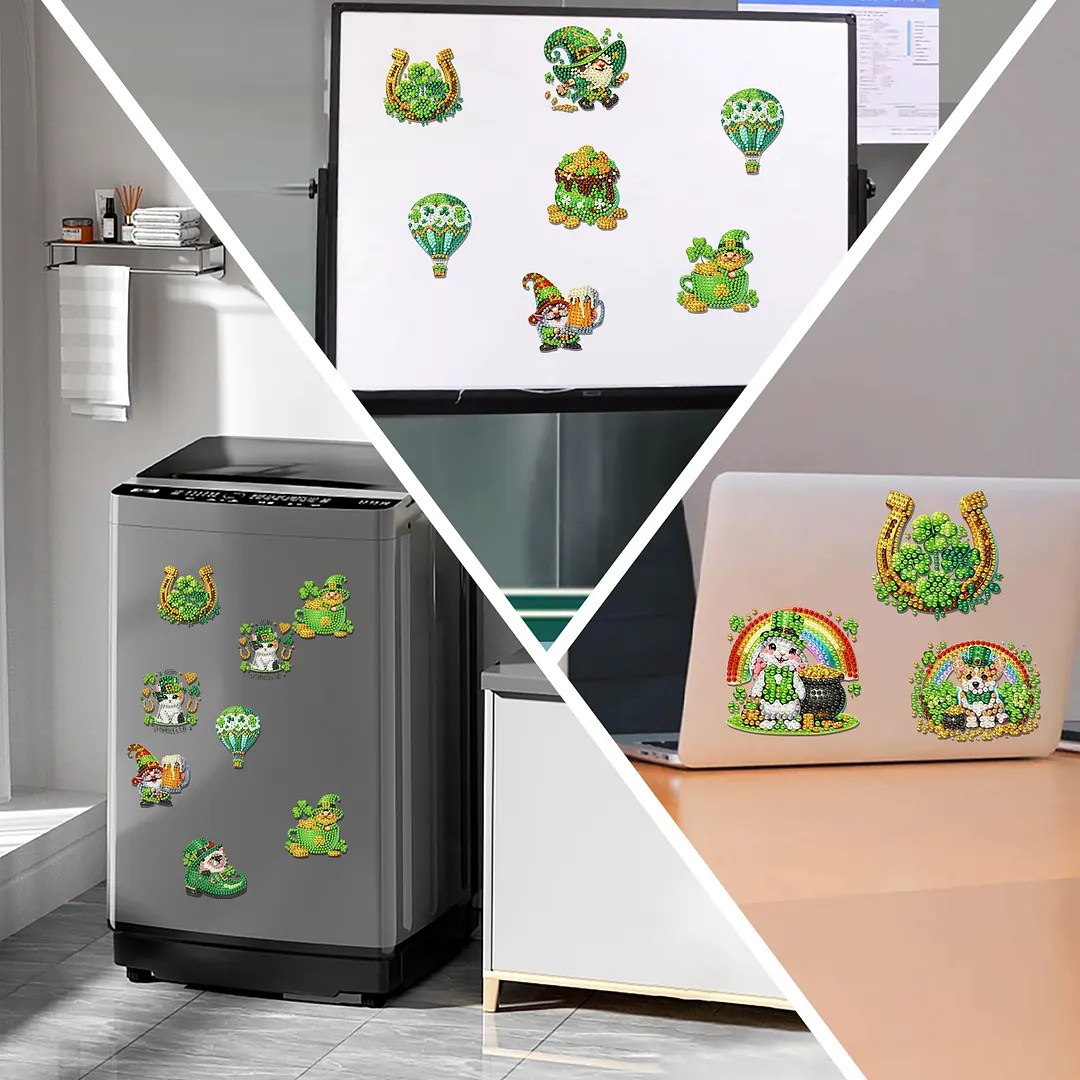 12Pcs Happy St Patricks Day DIY Diamond Art Fridge Magnet Refrigerator Sticker Diamond Art Stickers Refrigerator Painting Kits for Beginners Adults DIY Craft Gifts Home Decors
