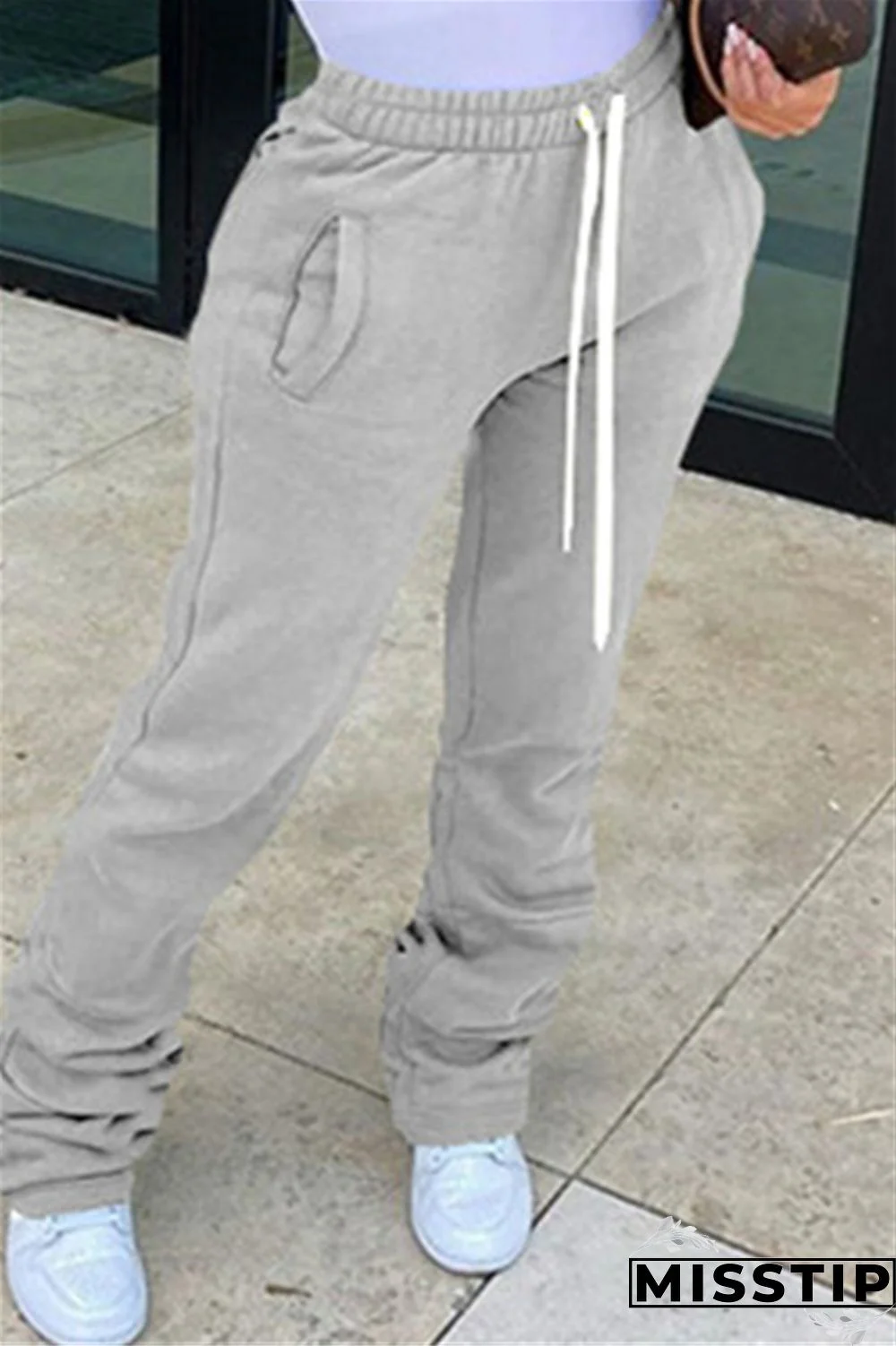 Black Fashion Casual Solid Basic Regular Trousers