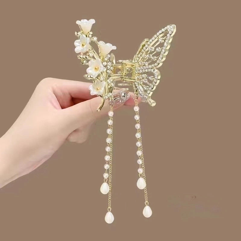 Metal Butterfly Hairpin Women’s High-grade Temperament Half-tie Hair Tassel Pendant Hair Accessories New Back Head Clip