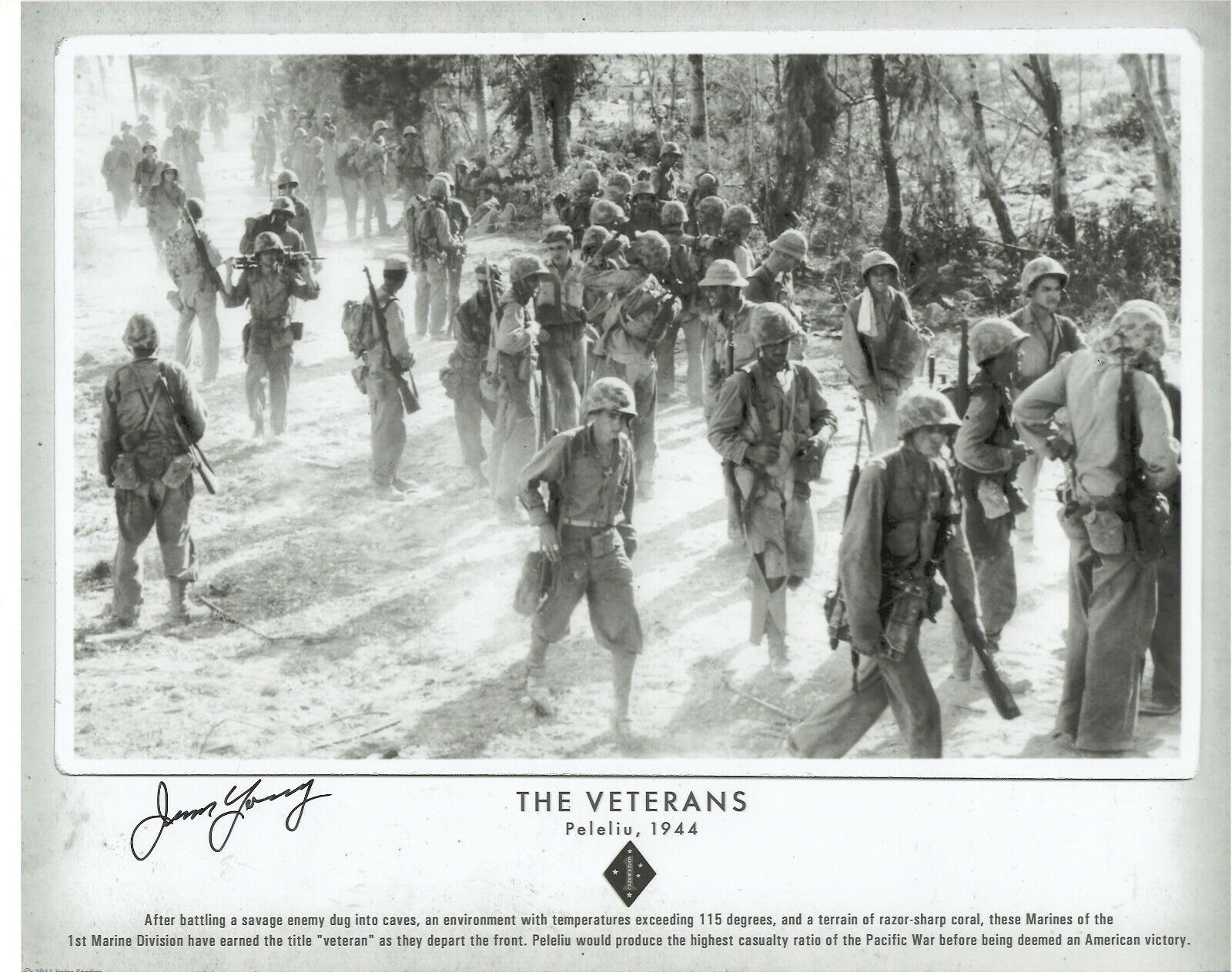 JIM YOUNG 1ST MARINE DIVISION GUADALCANAL & PELELIU VETERAN RARE SIGNED Photo Poster painting