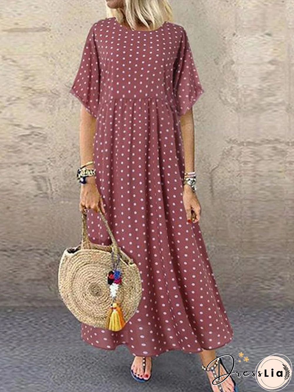 Daily Printed Short-Sleeve Maxi Dress