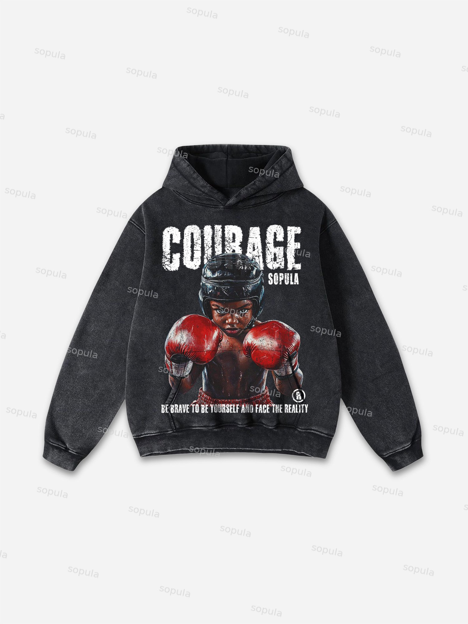Sopula Boxer Courage Facing Reality Graphic Washed Hoodie - SOPULA