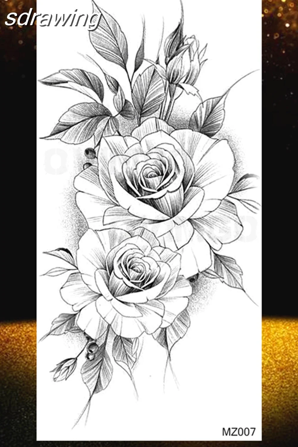 Sdrawing Rose Flower Temporary Tattoos Fake Waterproof Tatoo Body Art Arm Leg Floral Peony Bloosom Tattoo Stickers Makeup 319-1