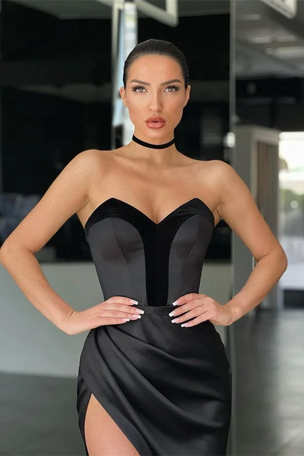 Stunning Black Long Sweetheart Mermaid Prom Gown with Split main image 1