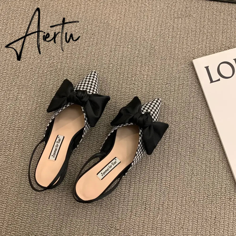 Bow Sandals Women Summer Pointed Low Heel Sandals Women Fashion Baotou Thin Strap Sandals High Heels Sandalias De Mujer Aiertu