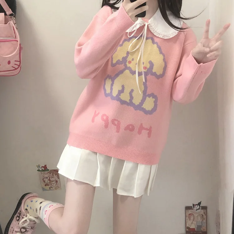 Pastel Gothic Lolita Harajuku Style Clothing Preppy Style Happy Puppy Long Sleeve Sweater