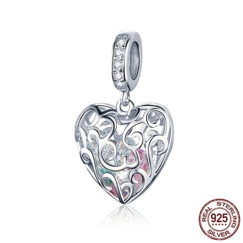 Minimalist Heart Shape Sterling Silver Inlay Rhinestones Charms Jewelry Accessories