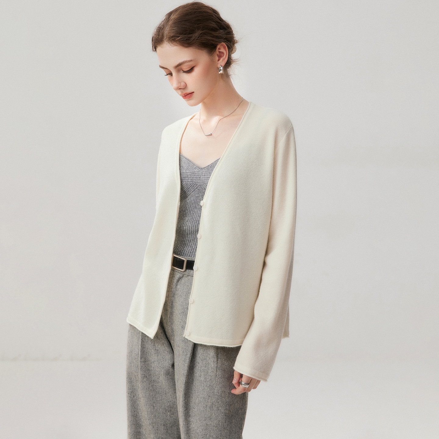Women's Baby Cashmere Cardigan Regular Fit Button-Front V-Neck REAL SILK LIFE