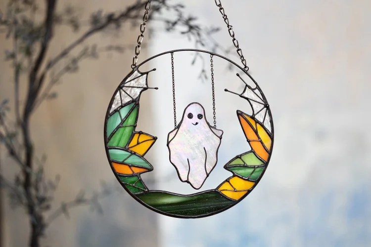 Gothic Suncatcher Ghost Funny Halloween Stain Glass Horror Picture Home ...