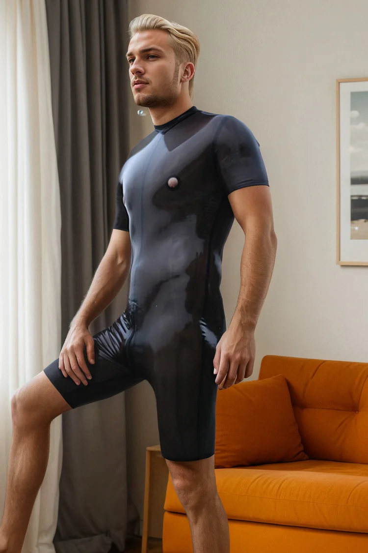 Men Latex Bodysuits Neck Entry Surfsuit Nipple Holes