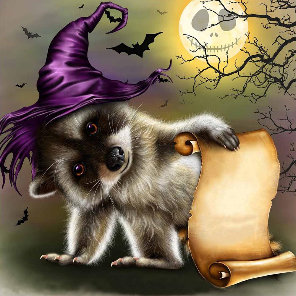 

30*30CM-Round Drill Diamond Painting-Halloween Raccoon, 501 Original