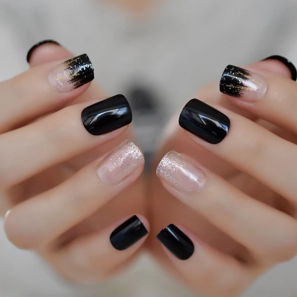 Deep Rose Red Press On Fingernails Mix Glitter Decoration Oval Fake Nails UV Polish Cover Glossy Nail Art Tips 24-Nail Inspo