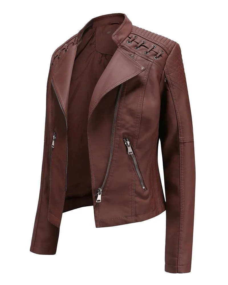 Women's casual leather jacket coats-120301
