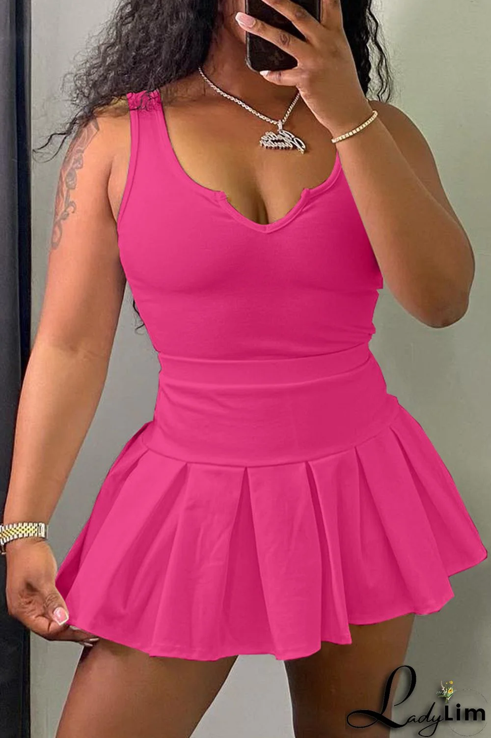 White Fashion Casual Solid Patchwork V Neck Sleeveless Two Pieces