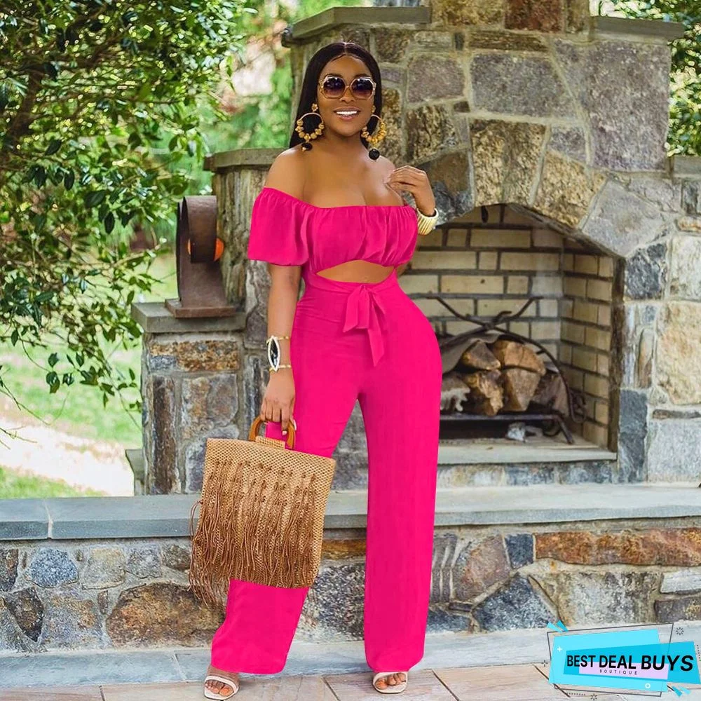 Solid Color Backless Shoulder One-piece Casual Wide-leg Pants