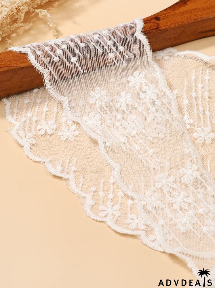 Flower Embroidery Mesh Scarf