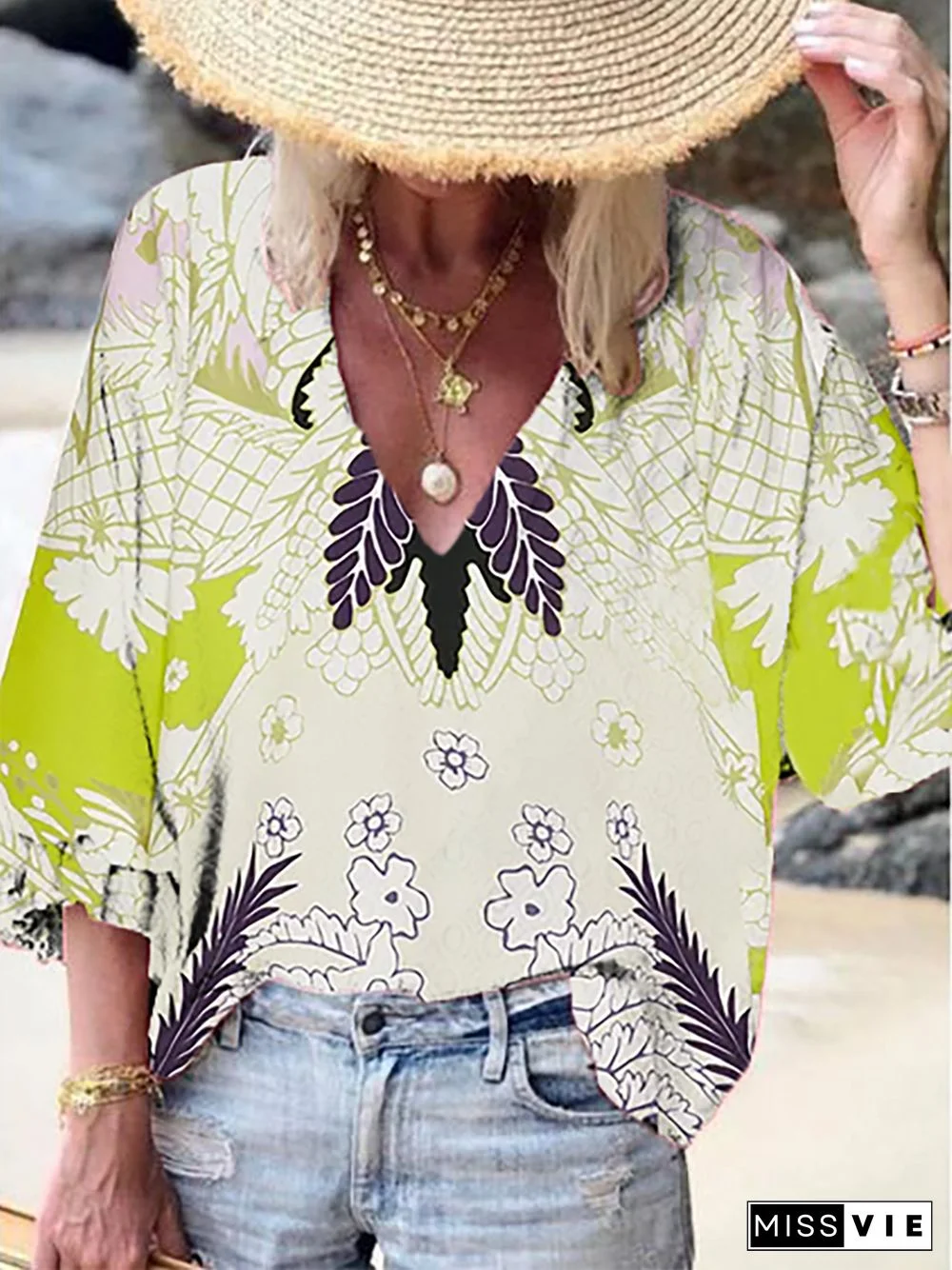 Plus size Printed Boho Shirts & Tops