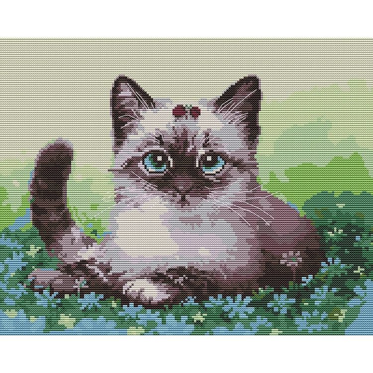 Joy Sunday - Cats - 14CT 2 Strands Threads Printed Cross Stitch Kit - 39x32cm(Canvas)